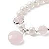 Natural Rose Quartz Heart Charm Bracelet with Natural Pearl Beaded Chains for Women BJEW-TA00255-02-4