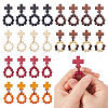 24Pcs 6 Colors Wood Cross & Round Beads Finger Rings RJEW-DC0001-24-1