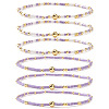 6Pcs Handmade Glass Seed Bead & Brass Beads Stretch Bracelets XZ6120-3-1