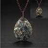 Double Sided Natural Paua Shell Copper Wire Wrapped Tree of Life Teardrop Pendant Necklaces FS-WG9357B-01-1