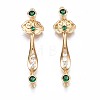 Brass Micro Pave Clear & Green Cubic Zirconia Connector Charms KK-N232-227-1