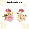 3 Pairs 3 Colors Enamel Flower with Mushroom Stud Earrings with Crystal Rhinestone EJEW-AN0003-07-3