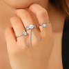 304 Stainless Steel & Crystal Rhinestone Chain Connected Multi Cuff Open Rings WG63793-02-2