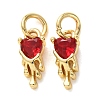 Valentine's Day Brass Micro Pave Red Cubic Zirconia Charms CU-E003-17G-B-1