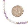 Faceted Round Natural Amethyst and Rice Natural Pearl Beaded Necklaces for Women NJEW-JN05816-03-3