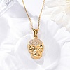 304 Stainless Steel Crystal Rhinestone Skull Pendant Necklaces NJEW-Z057-03A-G-2