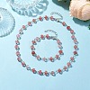 Rondelle Cherry Quartz Glass Links Bracelets & Necklaces Sets SJEW-JS01295-01-2