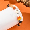 Halloween Handmade Lampwork Candy Corn & Round Natural Carnelian & Dyed Synthetic Turquoise Skull Beaded Stretch Bracelets BJEW-TA00756-2