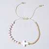 Vintage Bohemian Cross Shell & Rose Quartz Bead Braided Bracelets LJ7242-6-1