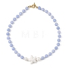 Ocean Handmade Porcelain Starfish & Natural Dyed Blue Lace Agate Round Beaded Necklaces with Brass OT Clasps for Women NJEW-JN06525-3