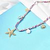 304 Stainless Steel Starfish Sun Heart & Ceramic Fish Flower Pendant Printed Polyester Cord Necklaces for Women NJEW-A063-08G-5