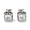 Square 316 Surgical Stainless Steel Pave Cubic Zirconia Stud Earrings for Women Men EJEW-Z050-06B-AS-1