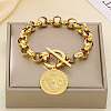 Flat Round with St Benedict 304 Stainless Steel Rolo Chain Charm Bracelets FS-WGC58E4-04-1