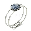 Natural Mixed Stone Flat Round Brass Hinged Cuff Bangles BJEW-JB14317-4