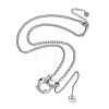 304 Stainless Steel Micro Pave Clear Cubic Zirconia Ring Pendant Twisted Chain Lariat Necklaces NJEW-P318-01P-3