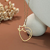 201 Stainless Steel Heart with Cat Outline Pendant Necklaces for Women FS-WG6120F-01-1