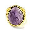 Teardrop Natural Amethyst Open Cuff Rings RJEW-C087-01G-03-2