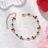 Brass Enamel Cherry Link Bracelets & Necklaces Sets SJEW-JS01367-6