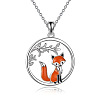 304 Stainless Steel Enamel Ring with Branch and Fox Pendant Necklaces for Women FS-WG1934E-01-2