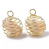 Iron Wrap-around Spiral Bead Cage Pendants IFIN-R239-14G-2