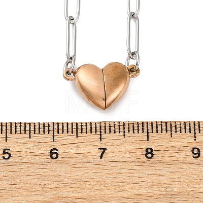 304 Stainless Steel Double-Sided Magnetic Heart Pendant Paperclip Chain Necklaces NJEW-U028-02RG-1