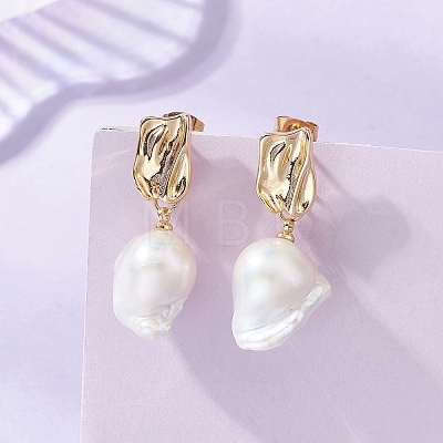 Nuggets Natural Baroque Pearl Keshi Pearl Dangle Stud Earrings EJEW-JE07001-1