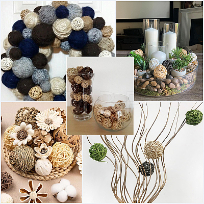 32Pcs 12 Styles Wicker Rattan Balls AJEW-SC0004-30-1