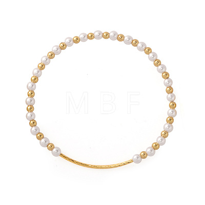 Brass & Imitation Pearl Round Beads Stretch Bracelets QX7837-2-1