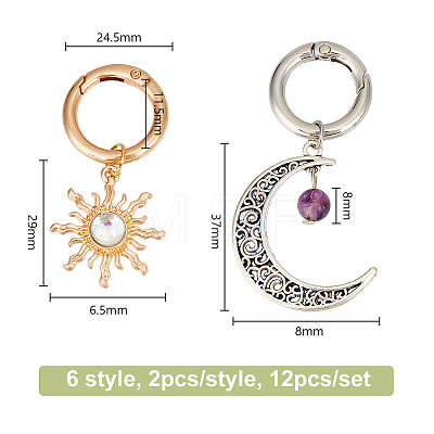 12Pcs 6 Styles Sun & Moon Alloy Shoe Charms HJEW-DR00003-1