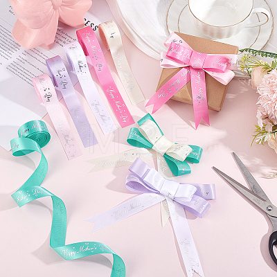 6Rolls 6 Colors Mother's Day Polyester Ribbon OCOR-PH0036-75B-1