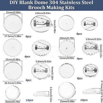 DIY Blank Dome 304 Stainless Steel Brooch Making Kits DIY-SC0027-86-1
