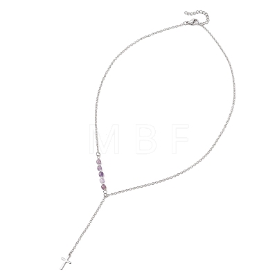 Natural & Synthetic Mixed Stone Faceted Cube Beads & 304 Stainless Steel Cable Chain Tassel Cross Pendant Necklaces NJEW-JN05845-1