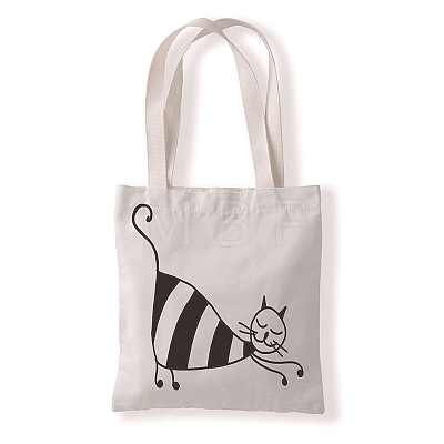 Cute Cat Printed Canvas Women's Tote Bags PW-WGD6880-02-1