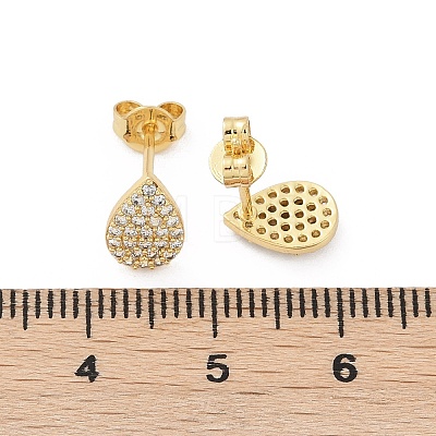 Teardrop Brass Micro Pave Clear Cubic Zirconia Stud Earrings EJEW-Z091-01G-1