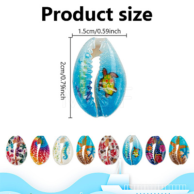  48Pcs 7 Styles Printed Natural Cowrie Shell Beads Sets SSHEL-NB0001-41-1