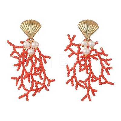 Glass Seed Beaded Stud Earrings for Women EJEW-MZ00781-01-1