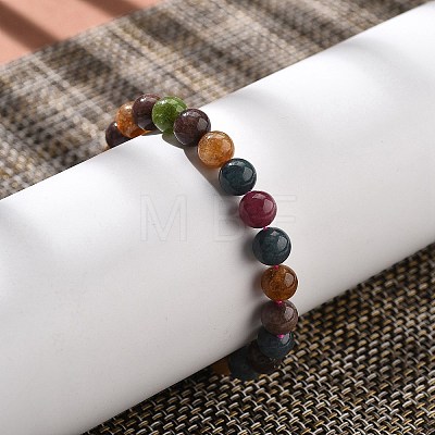 Natural Dyed & Heated Chalcedony Imitation Tourmaline Beaded Stretch Bracelets for Women Men BJEW-F483-03-1-1