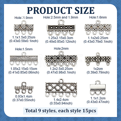 135Pcs 9 Styles Tibetan Style Alloy Chandelier Component Links FIND-PH0038-51-1