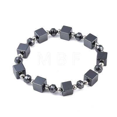 Synthetic Non-Magnetic Hematite & Brass Beaded Stretch Bracelets for Men BJEW-E102-02P-1