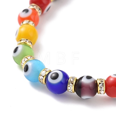 Chakra Theme Handmade Evil Eye Lampwork Beads Stretch Bracelets BJEW-JB09125-1