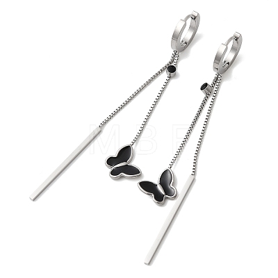 304 Stainless Steel Enamel Butterfly Tassel Hoop Earrings EJEW-G453-10P-1
