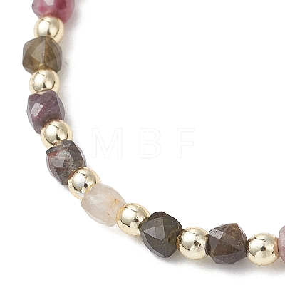Electroplate Non-magnetic Synthetic Hematite & Natural Multicolor Tourmaline Cube Beaded Bracelets for Women BJEW-JB13122-1