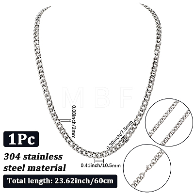 1Pc 304 Stainless Steel Cuban Link Chain Necklaces for Men Women NJEW-SP0001-23C-1