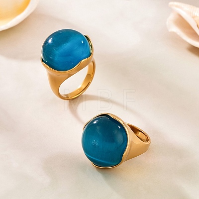 304 Stainless Steel Cat Eyes Finger Rings for Women RJEW-Z143-02G-03-1