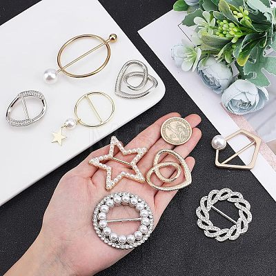 SUPERFINDINGS 9Pcs 9 Style Alloy Rhinestone Slide Bowknot Buckles & Scarf Clips Brooches JEWB-FH0001-06-1