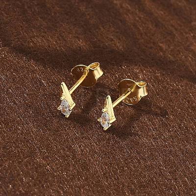 925 Sterling Silver Clear Cubic Zirconia Stud Earrings EJEW-Q032-01F-G-1