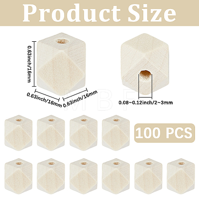 100Pcs Unfinished Wood Faceted Cube Beads WOOD-PA0001-75A-1