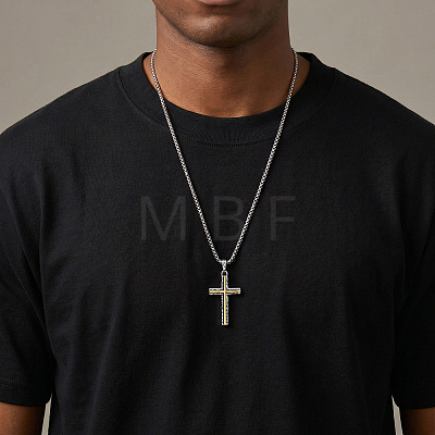 Duo Tone Religion 304 Stainless Steel Hammered Textured Cross Pendant Necklaces WG2F369-04-1
