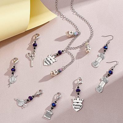 Knitting Theme Alloy Pendant Decorations HJEW-PH01541-1