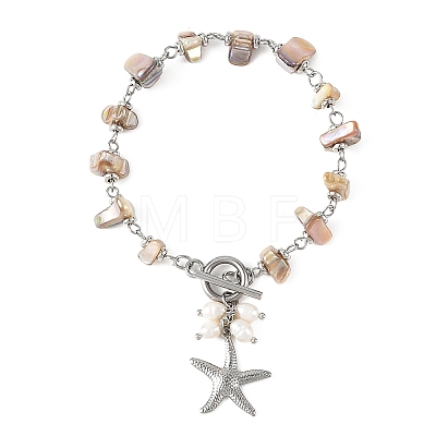 Summer Beach 304 Stainless Steel Starfish Charm OT Bracelets BJEW-JB14373-02-1